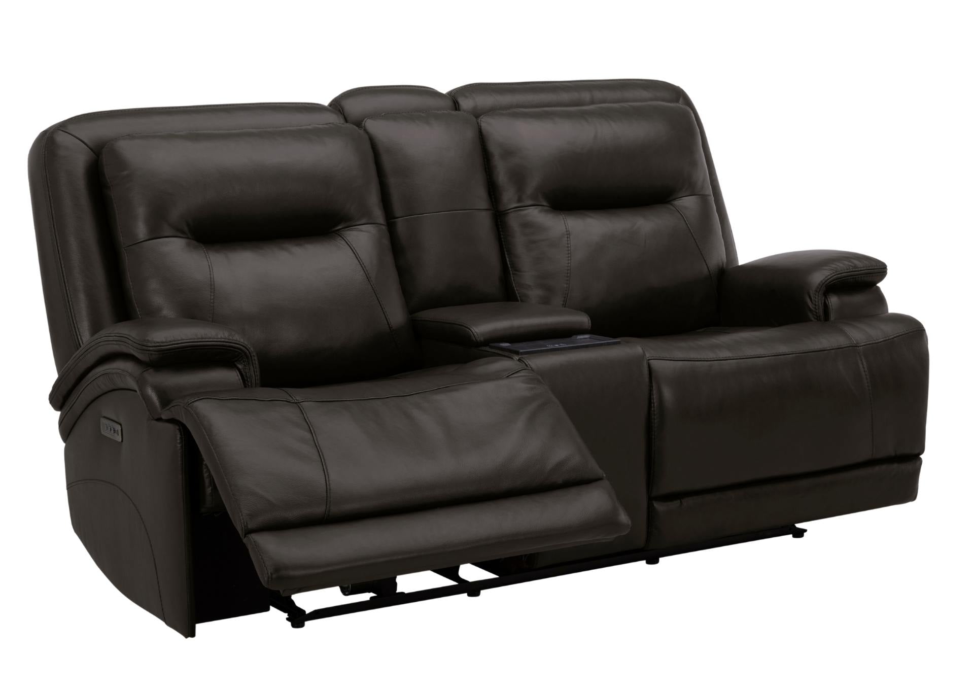 BROCKTON CHARCOAL LEATHER 3P POWER CONSOLE LOVESEAT WITH POWER HEADREST AND LUMBAR - Additional View 2