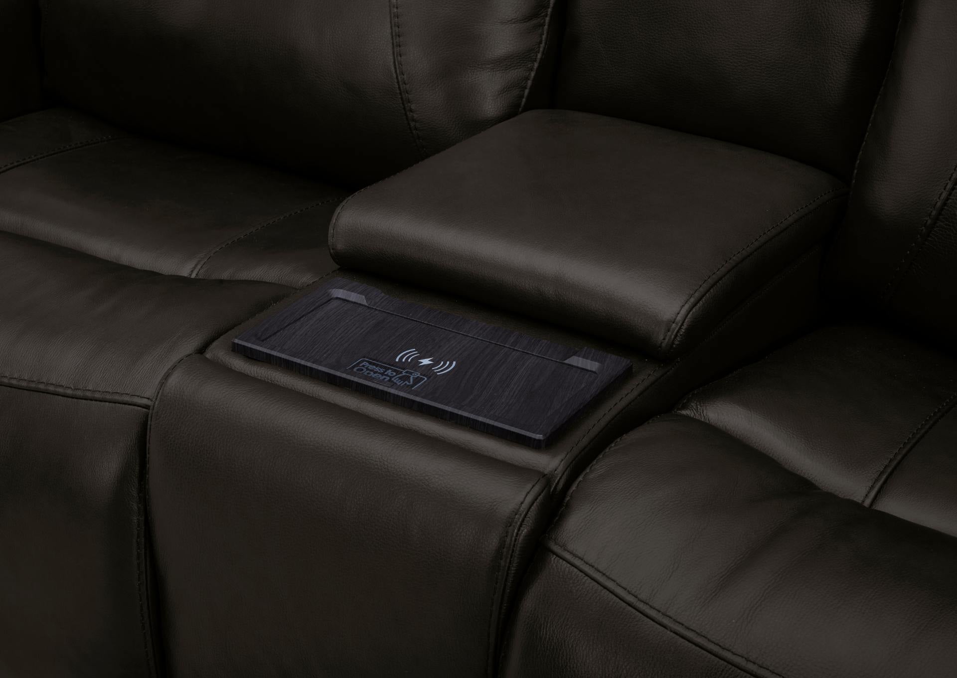 BROCKTON CHARCOAL LEATHER 3P POWER CONSOLE LOVESEAT WITH POWER HEADREST AND LUMBAR - Additional View 7