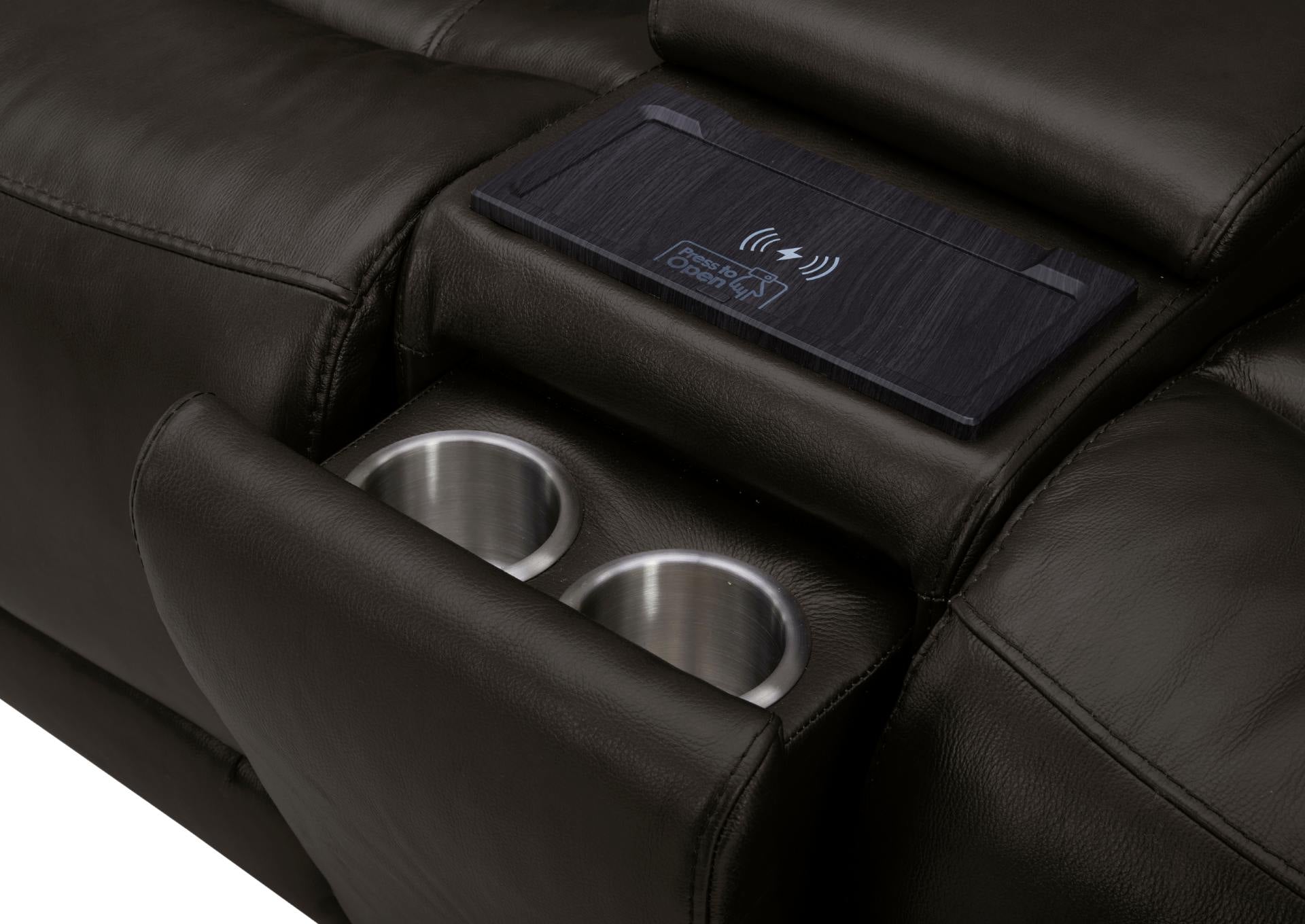 BROCKTON CHARCOAL LEATHER 3P POWER CONSOLE LOVESEAT WITH POWER HEADREST AND LUMBAR - Additional View 8