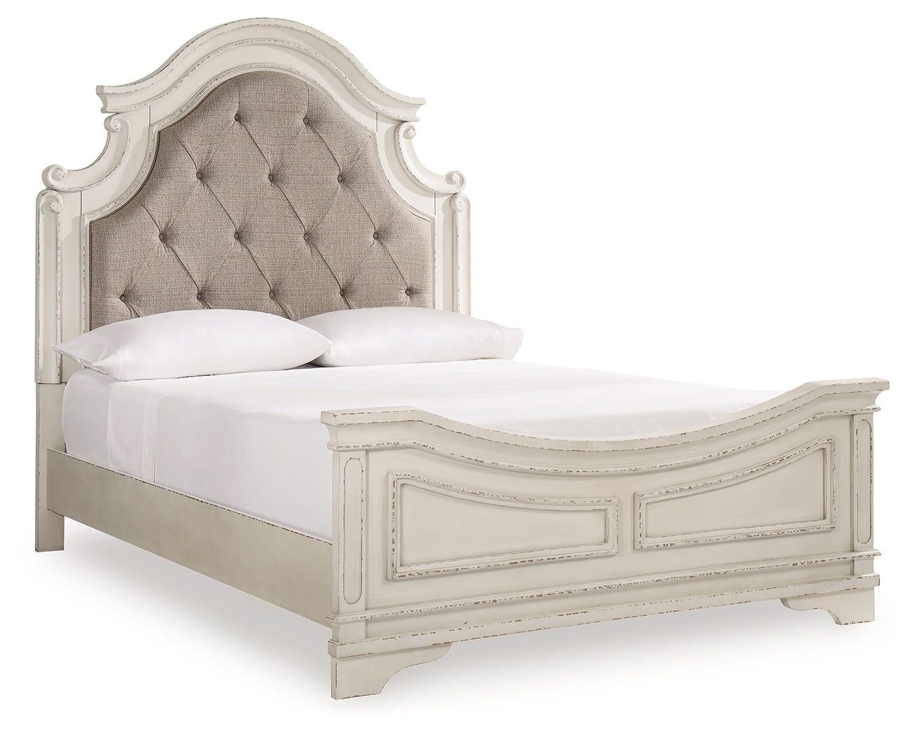 Ashley Furniture - Realyn Queen Panel Bed - White|Beige Wood|Fabric - Beds