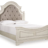 Ashley Furniture - Realyn Queen Panel Bed - White|Beige Wood|Fabric - Beds