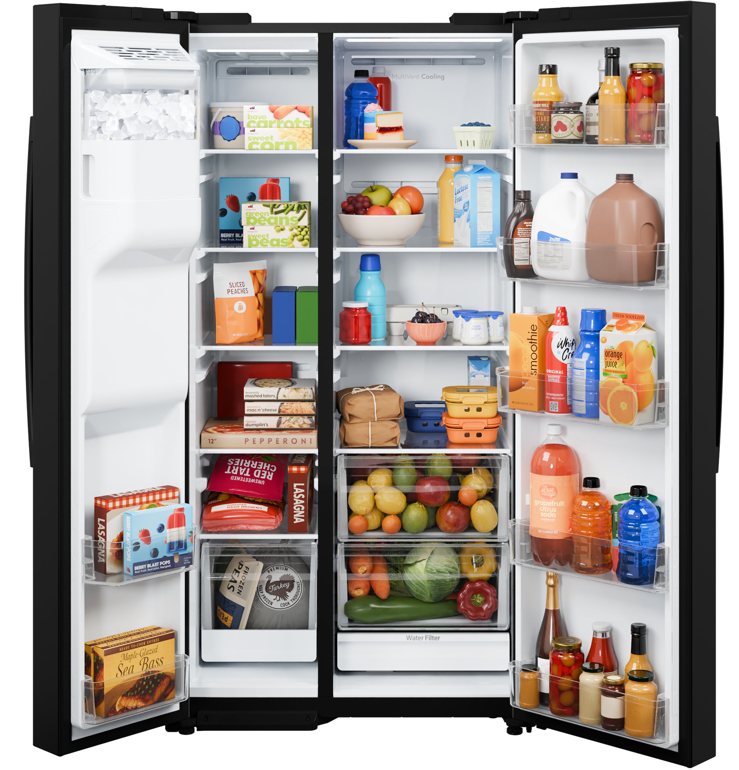 GE BLACK 28CU SIDE BY SIDE REFRIGERATOR WITH DISPENSER - Refrigerators - Additional View 6