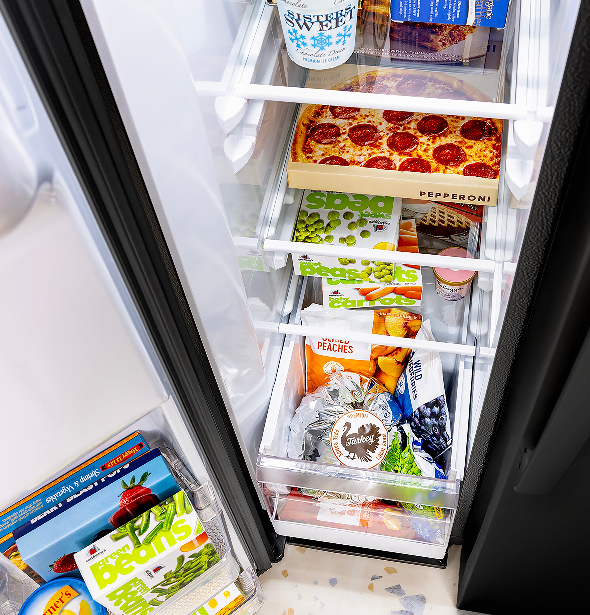 GE BLACK 28CU SIDE BY SIDE REFRIGERATOR WITH DISPENSER - Refrigerators - Additional View 23
