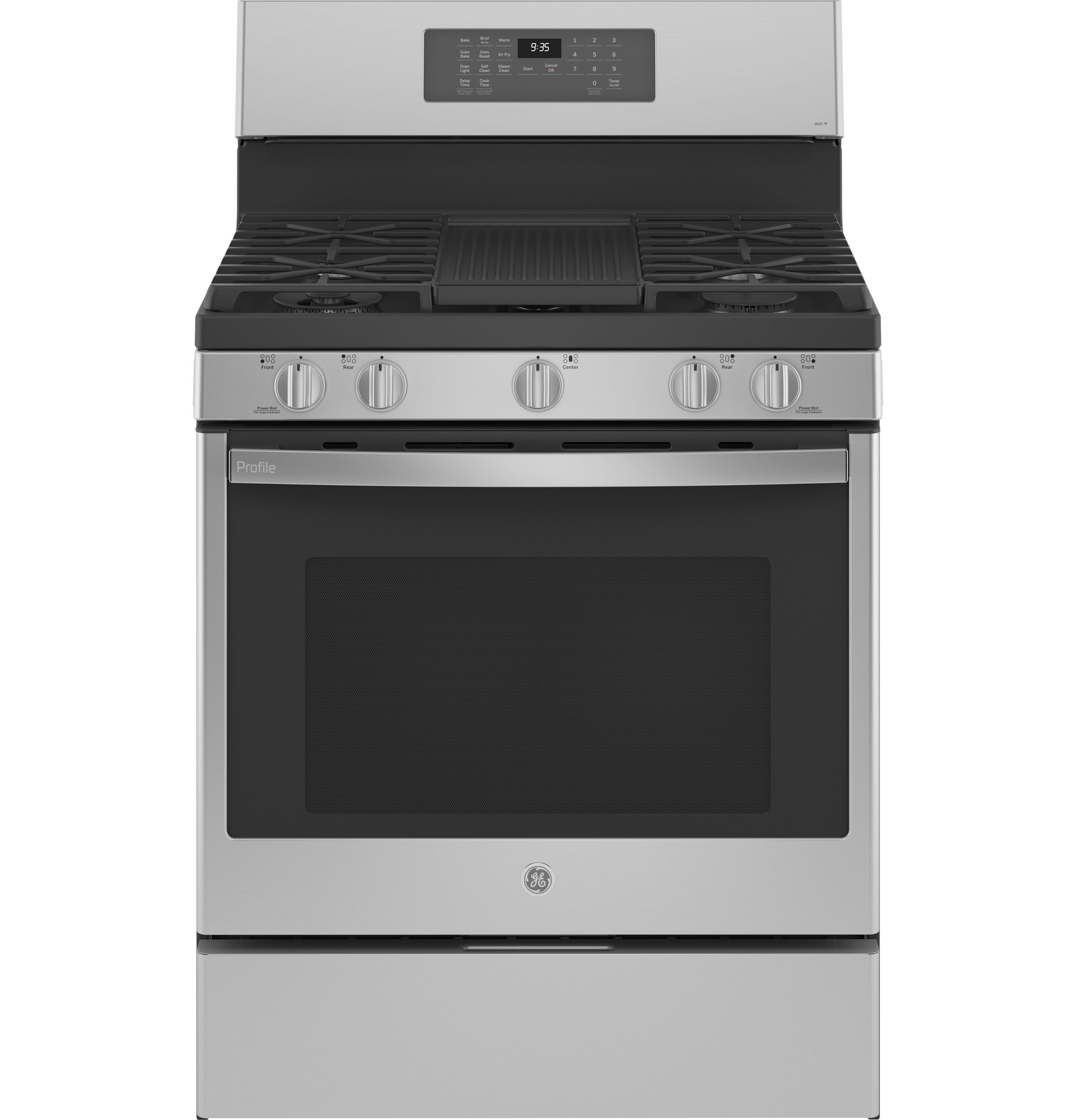 GE STAINLESS STEEL FINGERPRINT RESISTANT PROFILE SMART FREESTANDING GAS RANGE WITH AIR FRY - Pearl Silver|Black - Ranges