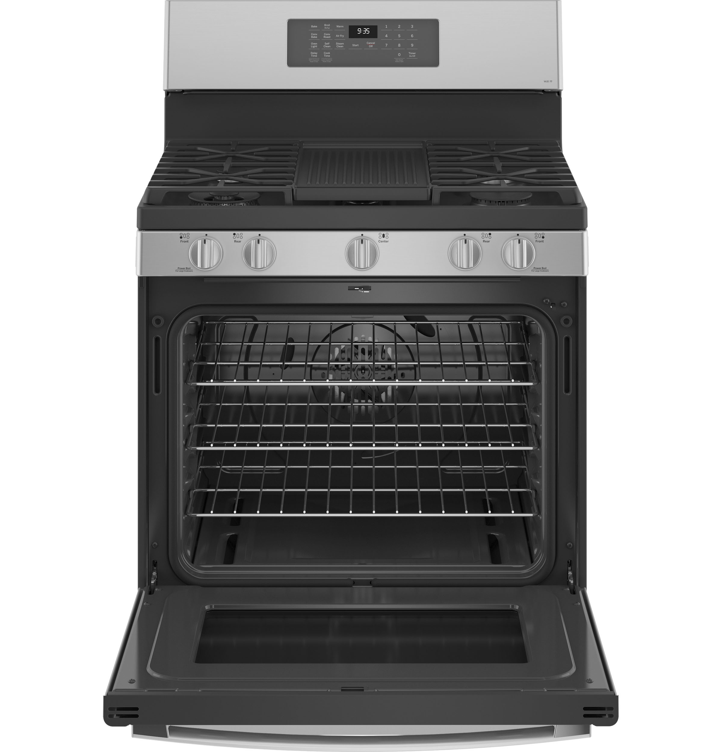 GE STAINLESS STEEL FINGERPRINT RESISTANT PROFILE SMART FREESTANDING GAS RANGE WITH AIR FRY - Pearl Silver|Black - Ranges - Additional View 1