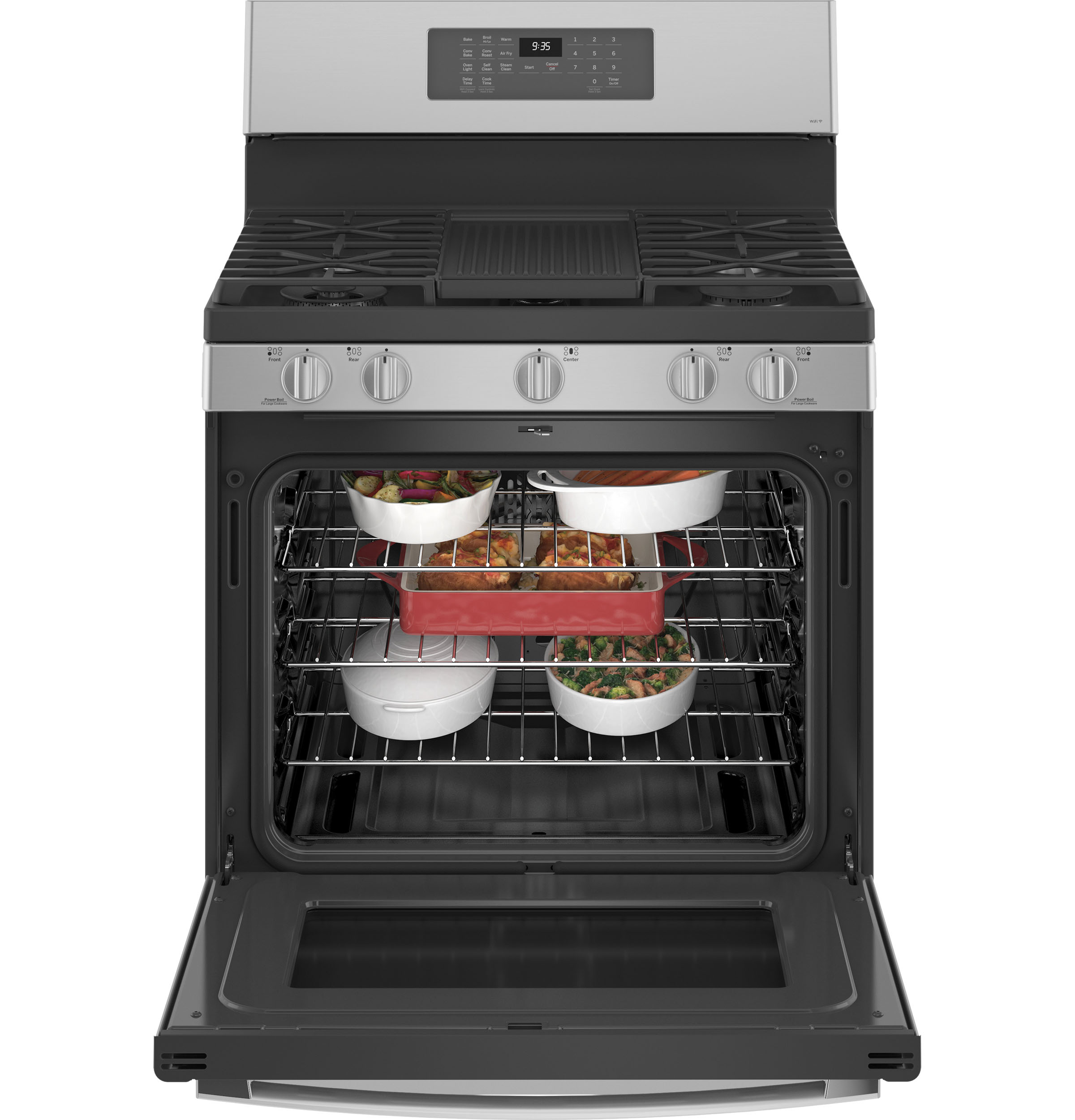 GE STAINLESS STEEL FINGERPRINT RESISTANT PROFILE SMART FREESTANDING GAS RANGE WITH AIR FRY - Pearl Silver|Black - Ranges - Additional View 2