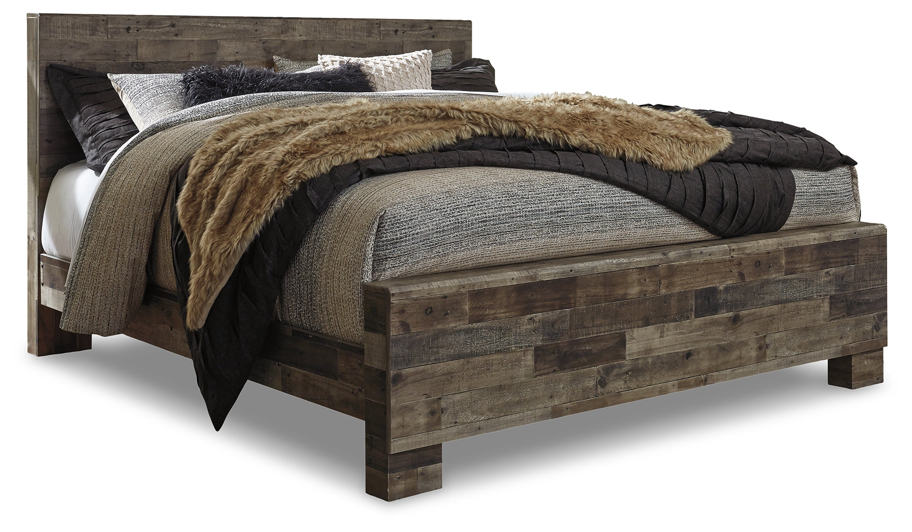 Ashley Furniture - Derekson King Panel Bed - Multi Gray - Dark Gray Wood - Beds