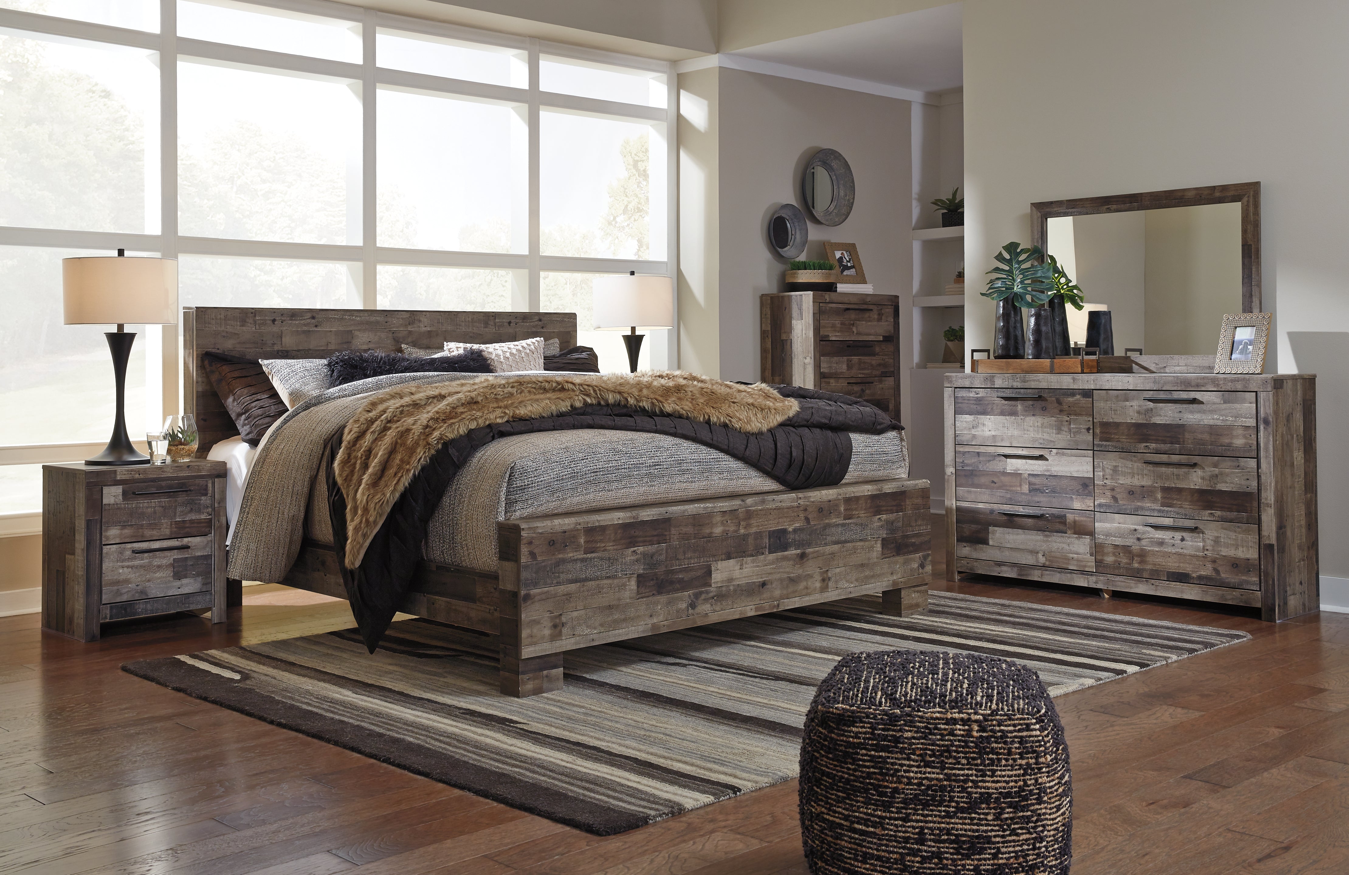 Ashley Furniture - Derekson King Panel Bed - Multi Gray - Dark Gray Wood - Beds - Additional View 5