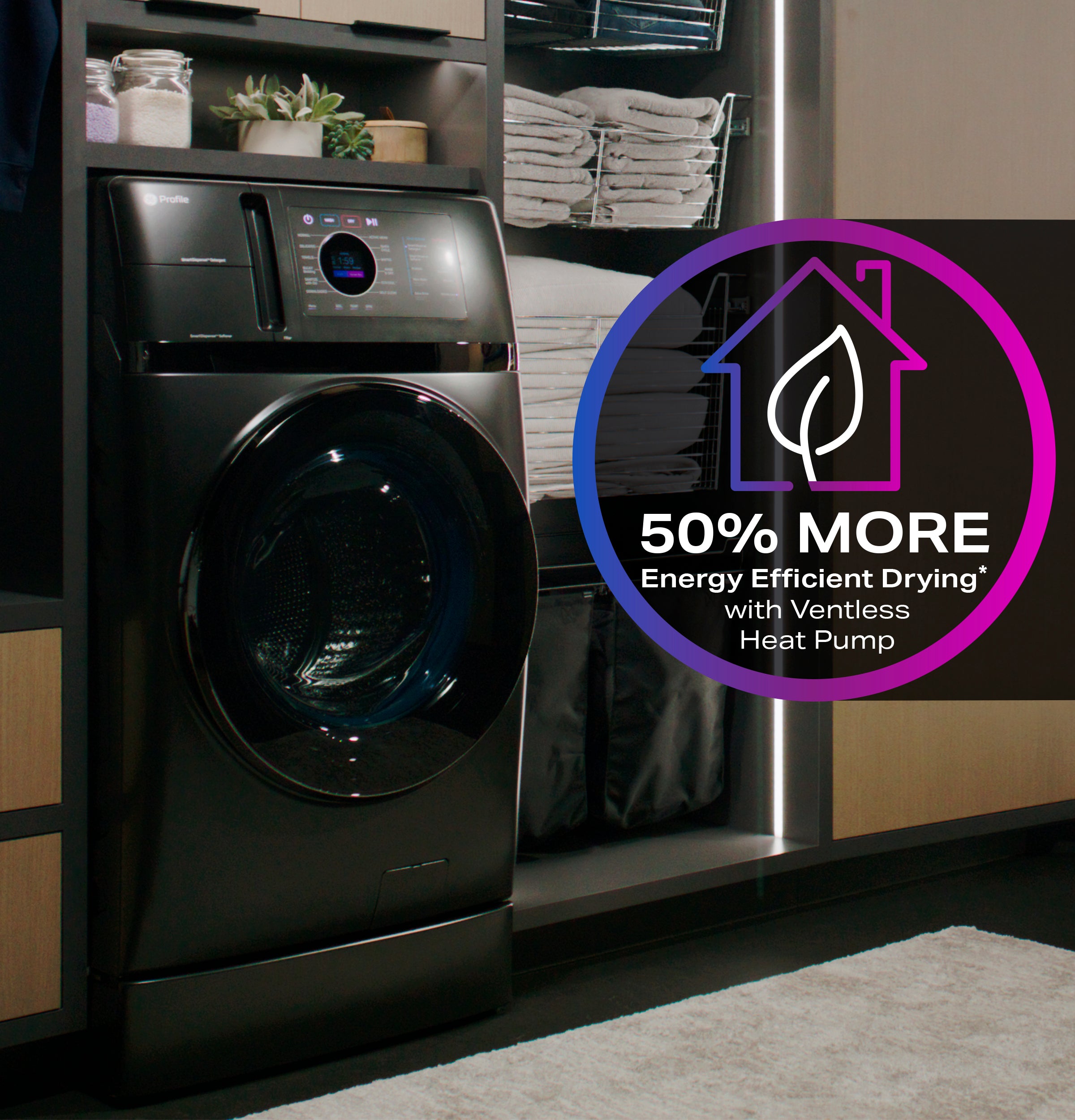 GE PROFILE 4.8CU CARBON GRAPHITE ULTRAFAST WASHER/DRYER COMBO WITH VENTLESS HEAT PUMP - Black - Washers - Additional View 15