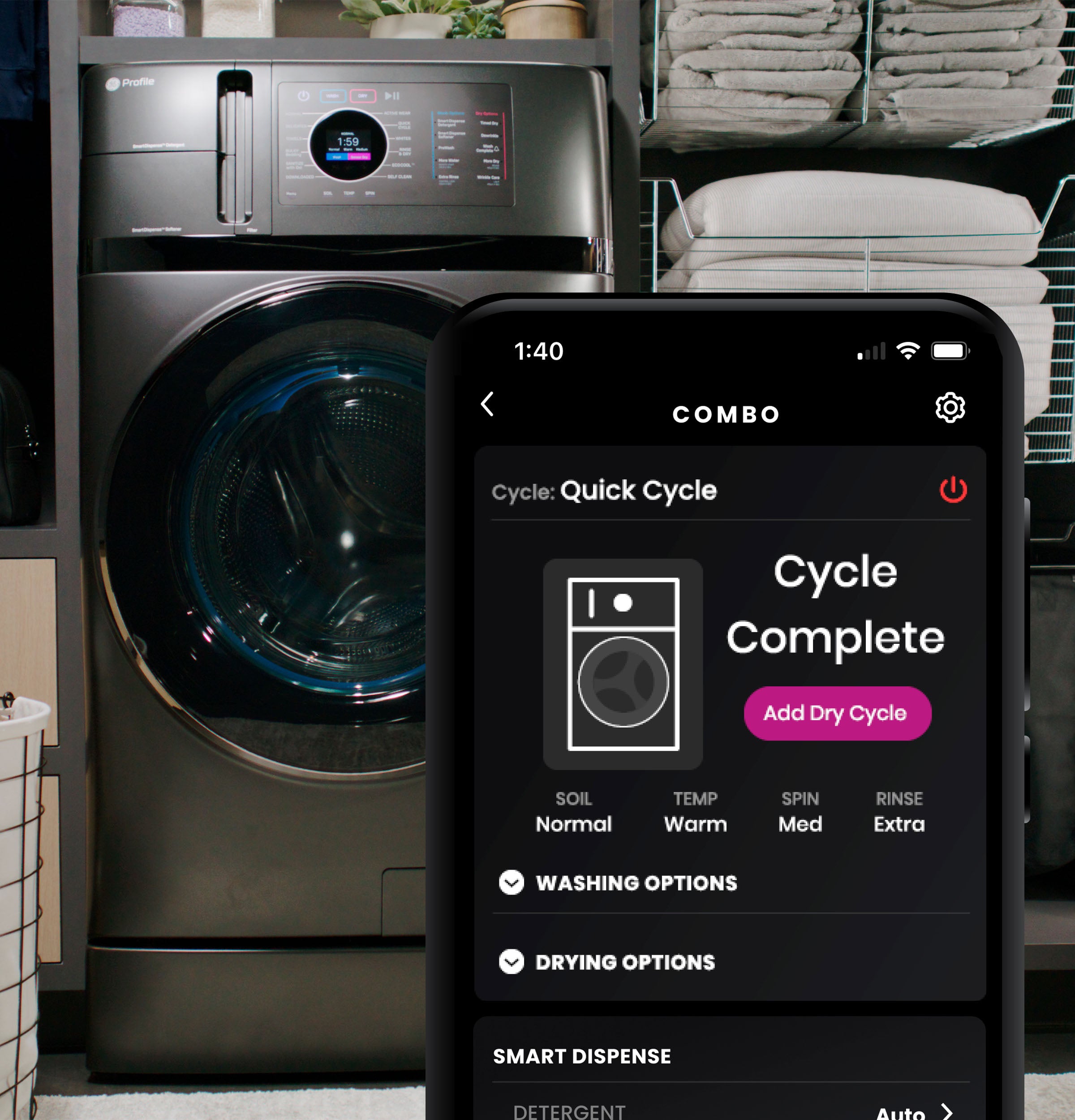 GE PROFILE 4.8CU CARBON GRAPHITE ULTRAFAST WASHER/DRYER COMBO WITH VENTLESS HEAT PUMP - Black - Washers - Additional View 18