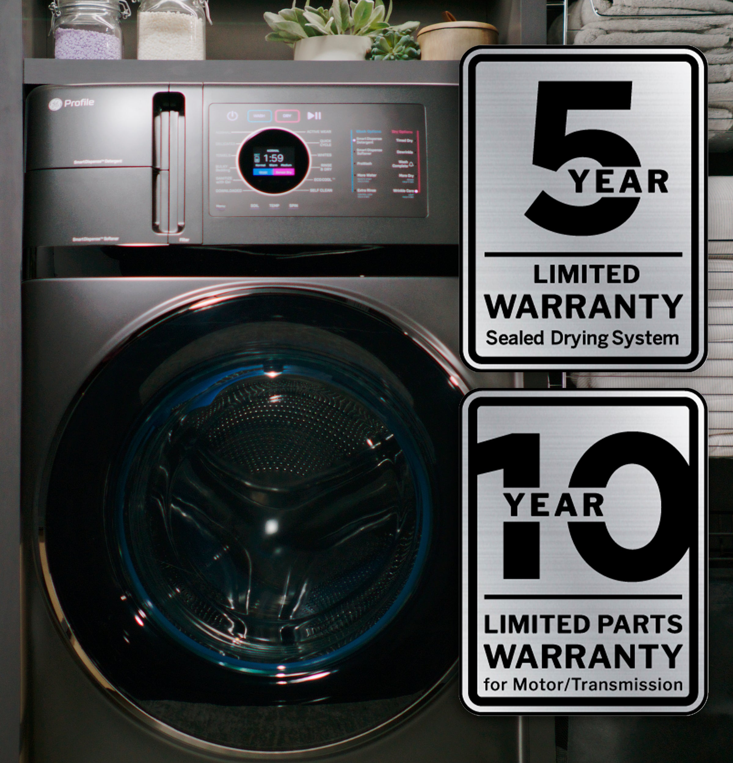 GE PROFILE 4.8CU CARBON GRAPHITE ULTRAFAST WASHER/DRYER COMBO WITH VENTLESS HEAT PUMP - Black - Washers - Additional View 22