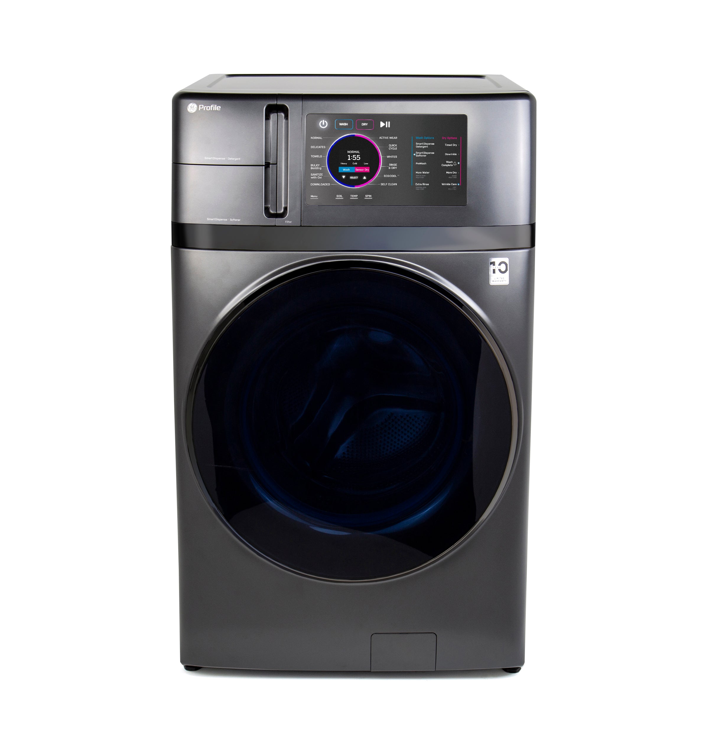 GE PROFILE 4.8CU CARBON GRAPHITE ULTRAFAST WASHER/DRYER COMBO WITH VENTLESS HEAT PUMP - Black - Washers - Additional View 23