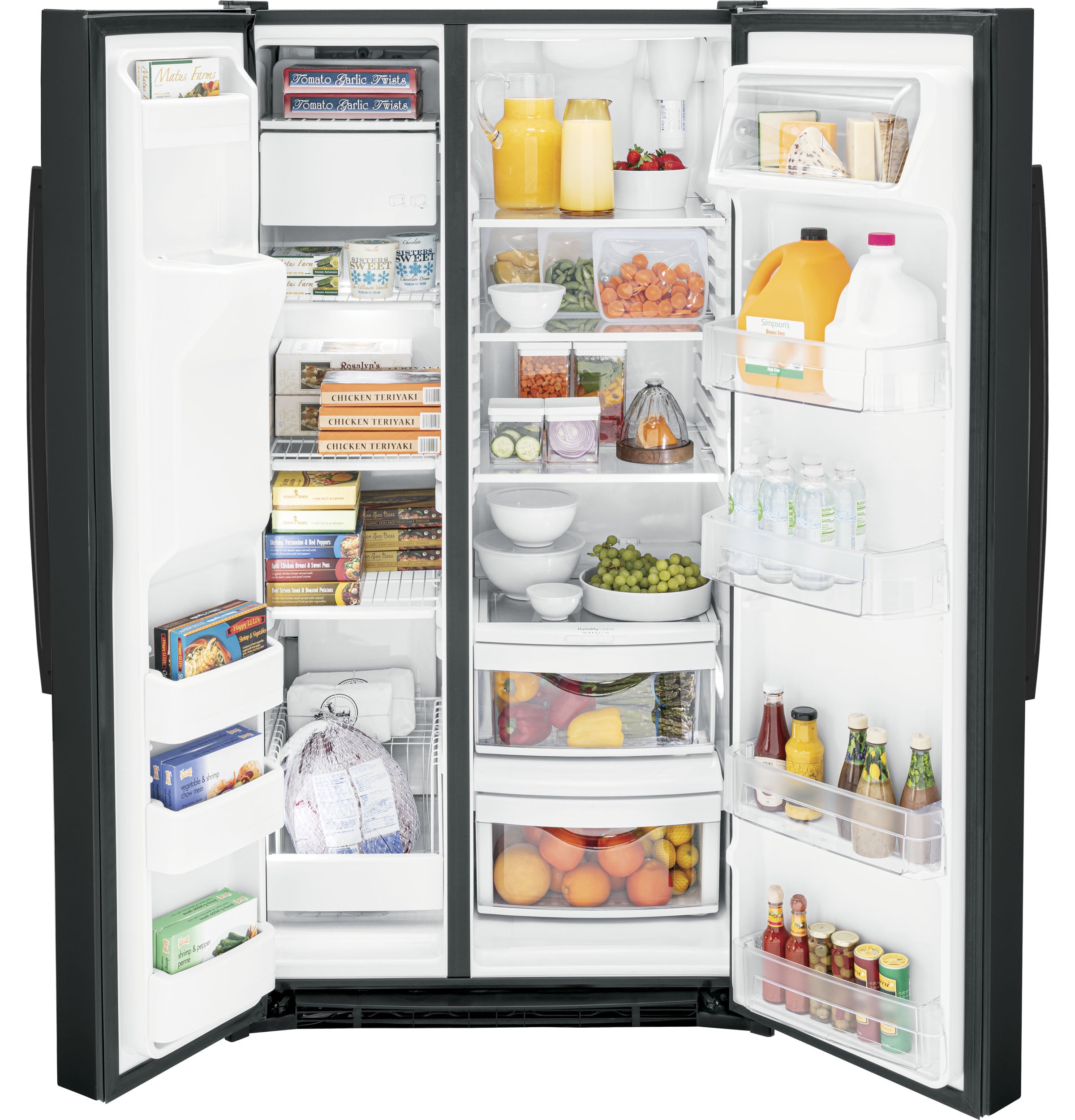 GE BLACK SIDE BY SIDE 25.3CU REFRIGERATOR - Refrigerators - Additional View 1