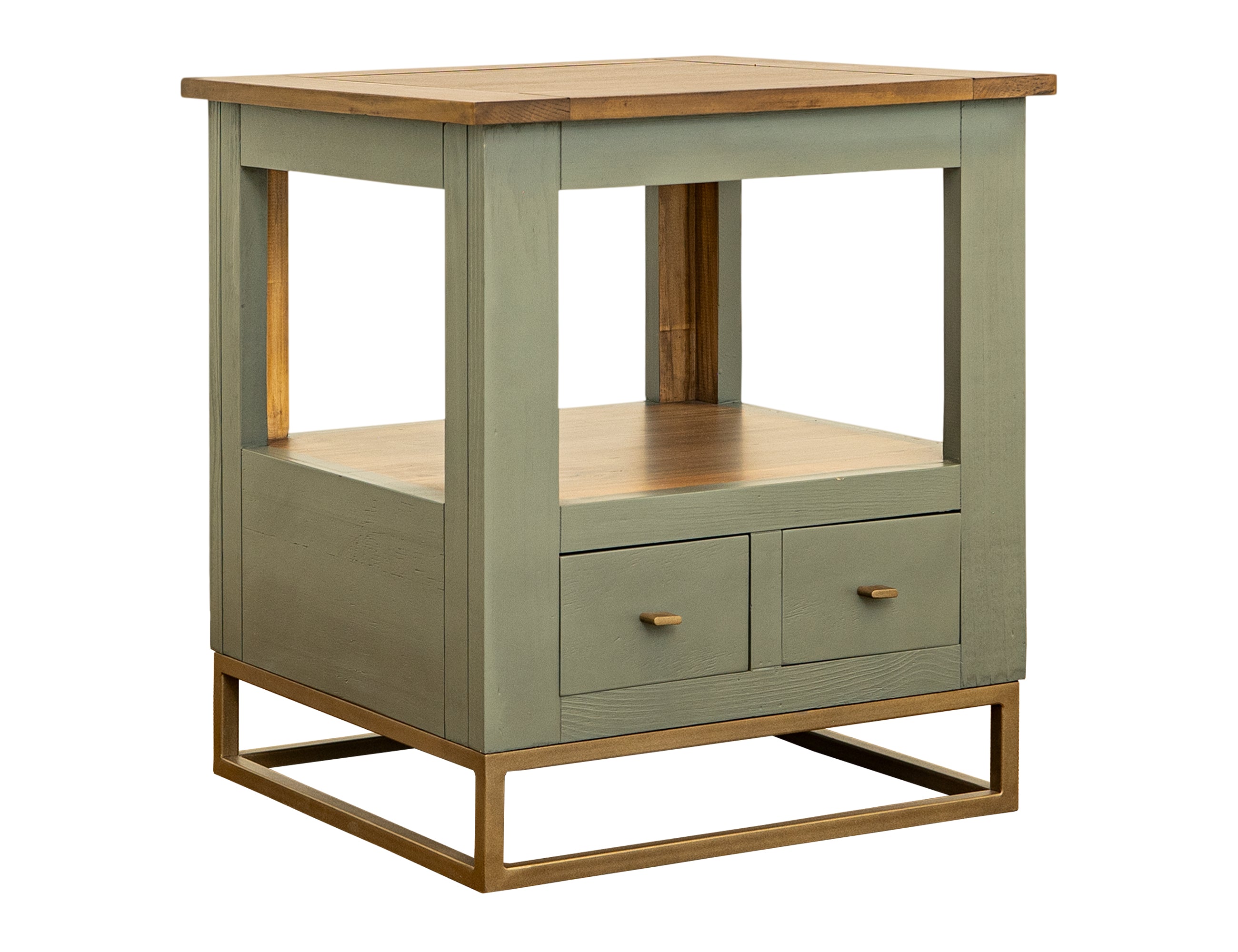 International Furniture Direct - TIMBER END TABLE - Green Wood - Tables