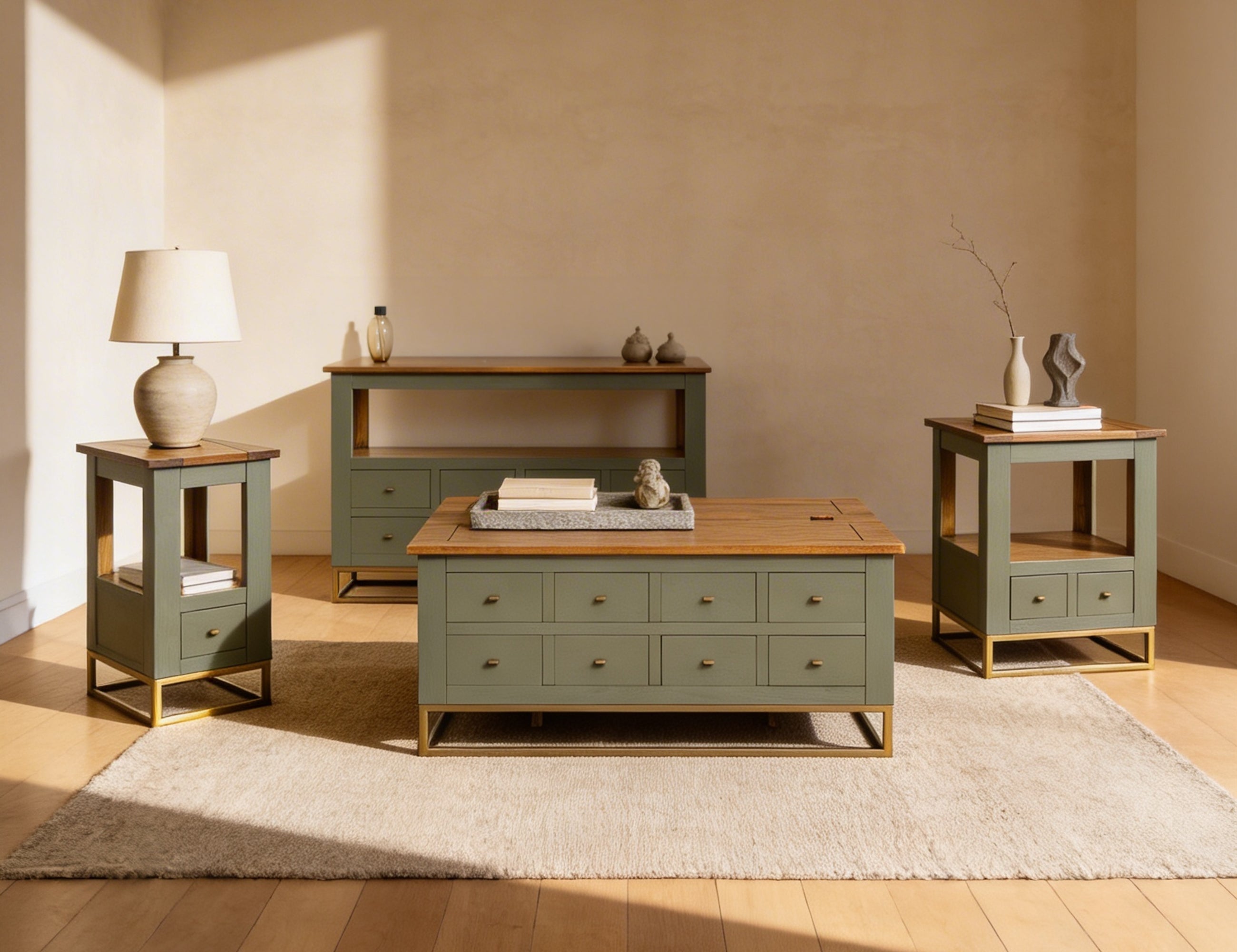 International Furniture Direct - TIMBER END TABLE - Green Wood - Tables - Additional View 1
