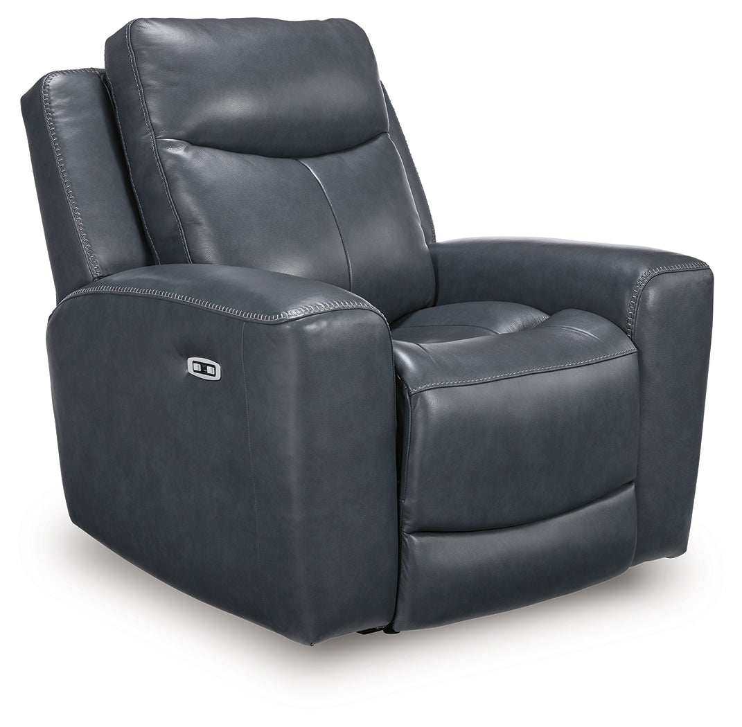 Ashley Furniture - MOMENTUM ADMIRAL LEATHER 2P POWER RECLINER WITH ADJUSTABLE HEADREST - Blue Leather Match - Recliners