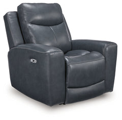 Ashley Furniture - MOMENTUM ADMIRAL LEATHER 2P POWER RECLINER WITH ADJUSTABLE HEADREST - Blue Leather Match - Recliners