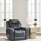 Ashley Furniture - MOMENTUM ADMIRAL LEATHER 2P POWER RECLINER WITH ADJUSTABLE HEADREST - Blue Leather Match - Recliners - Additional View 1