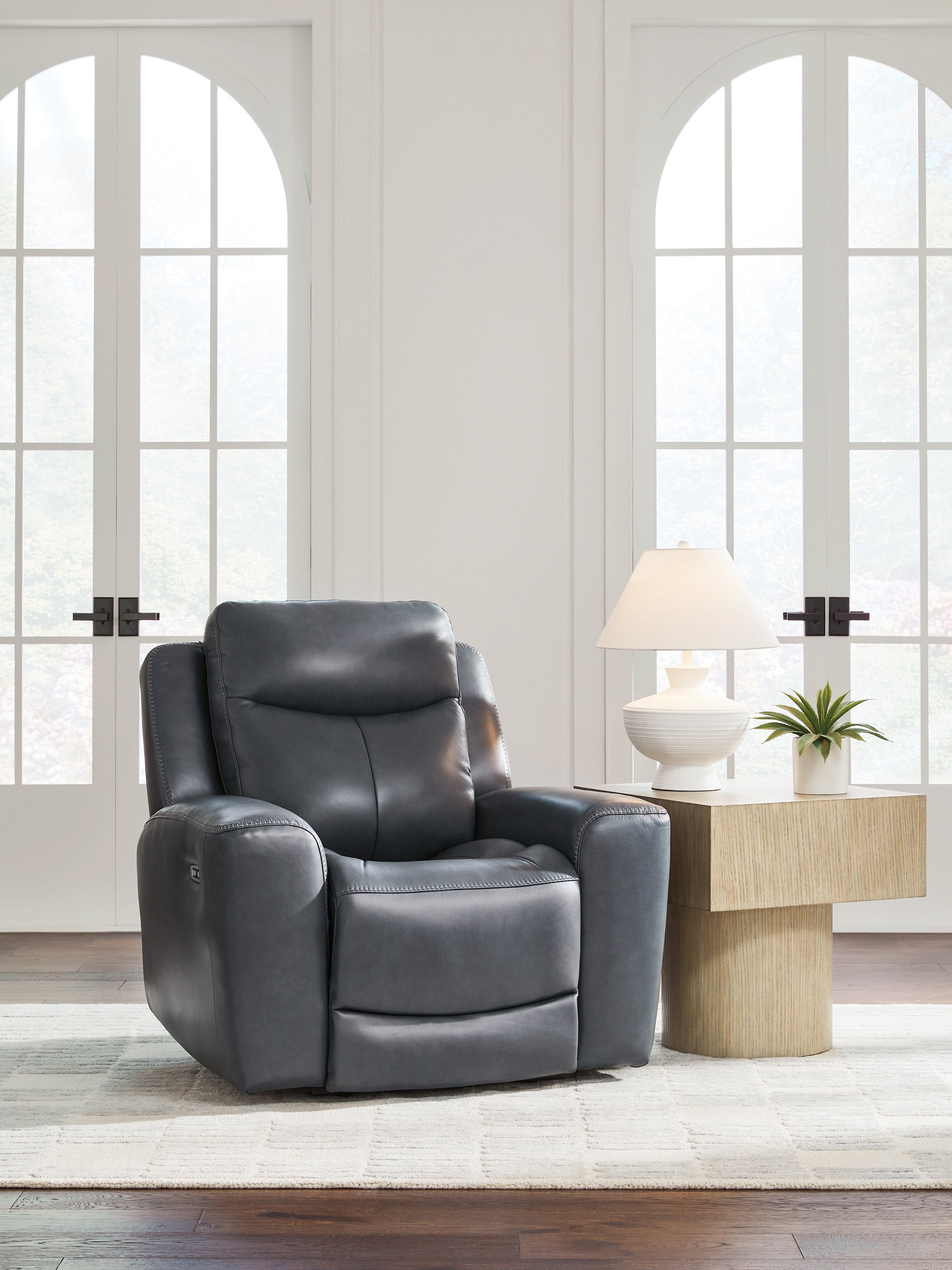Ashley Furniture - MOMENTUM ADMIRAL LEATHER 2P POWER RECLINER WITH ADJUSTABLE HEADREST - Blue Leather Match - Recliners - Additional View 1