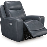Ashley Furniture - MOMENTUM ADMIRAL LEATHER 2P POWER RECLINER WITH ADJUSTABLE HEADREST - Blue Leather Match - Recliners - Additional View 2