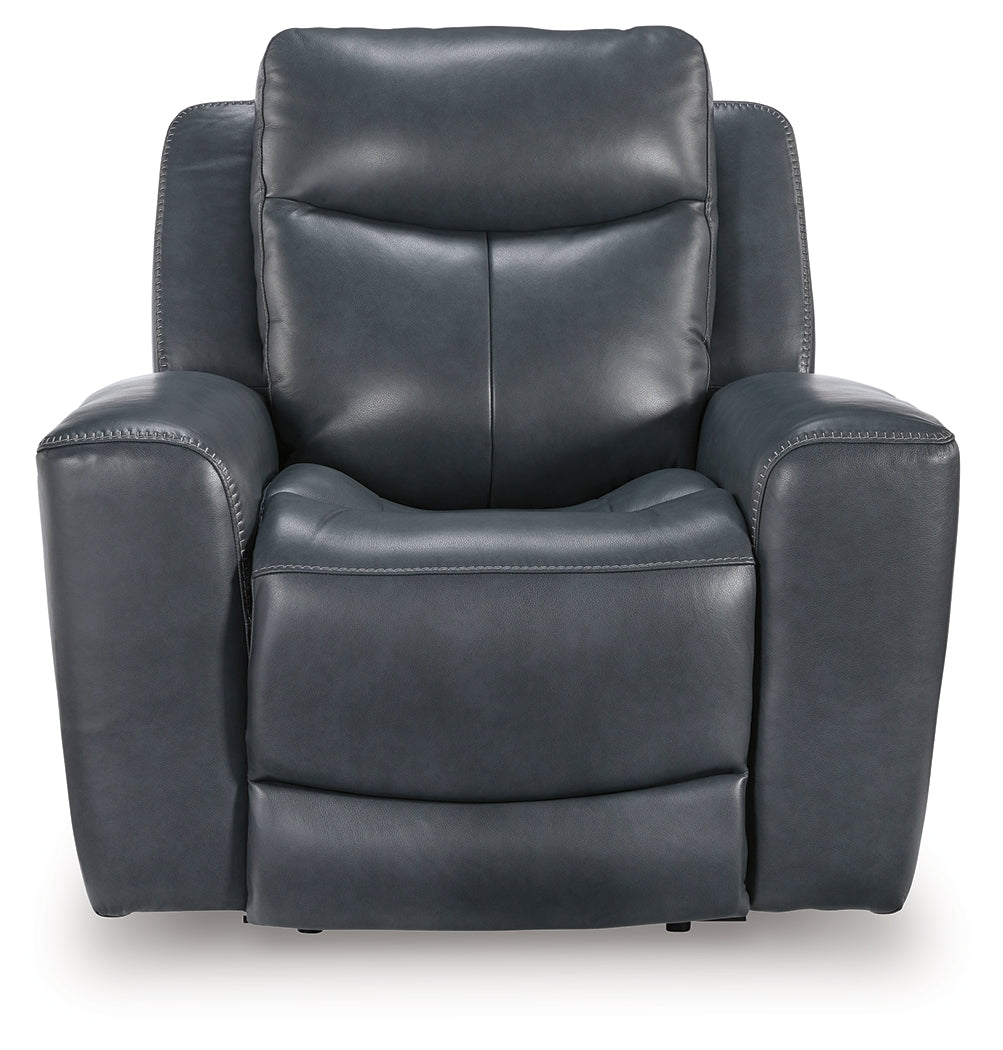 Ashley Furniture - MOMENTUM ADMIRAL LEATHER 2P POWER RECLINER WITH ADJUSTABLE HEADREST - Blue Leather Match - Recliners - Additional View 3