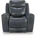 Ashley Furniture - MOMENTUM ADMIRAL LEATHER 2P POWER RECLINER WITH ADJUSTABLE HEADREST - Blue Leather Match - Recliners - Additional View 3