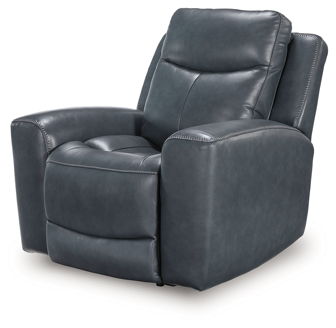 Ashley Furniture - MOMENTUM ADMIRAL LEATHER 2P POWER RECLINER WITH ADJUSTABLE HEADREST - Blue Leather Match - Recliners - Additional View 4