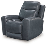 Ashley Furniture - MOMENTUM ADMIRAL LEATHER 2P POWER RECLINER WITH ADJUSTABLE HEADREST - Blue Leather Match - Recliners - Additional View 4
