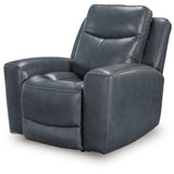 Ashley Furniture - MOMENTUM ADMIRAL LEATHER 2P POWER RECLINER WITH ADJUSTABLE HEADREST - Blue Leather Match - Recliners - Additional View 4