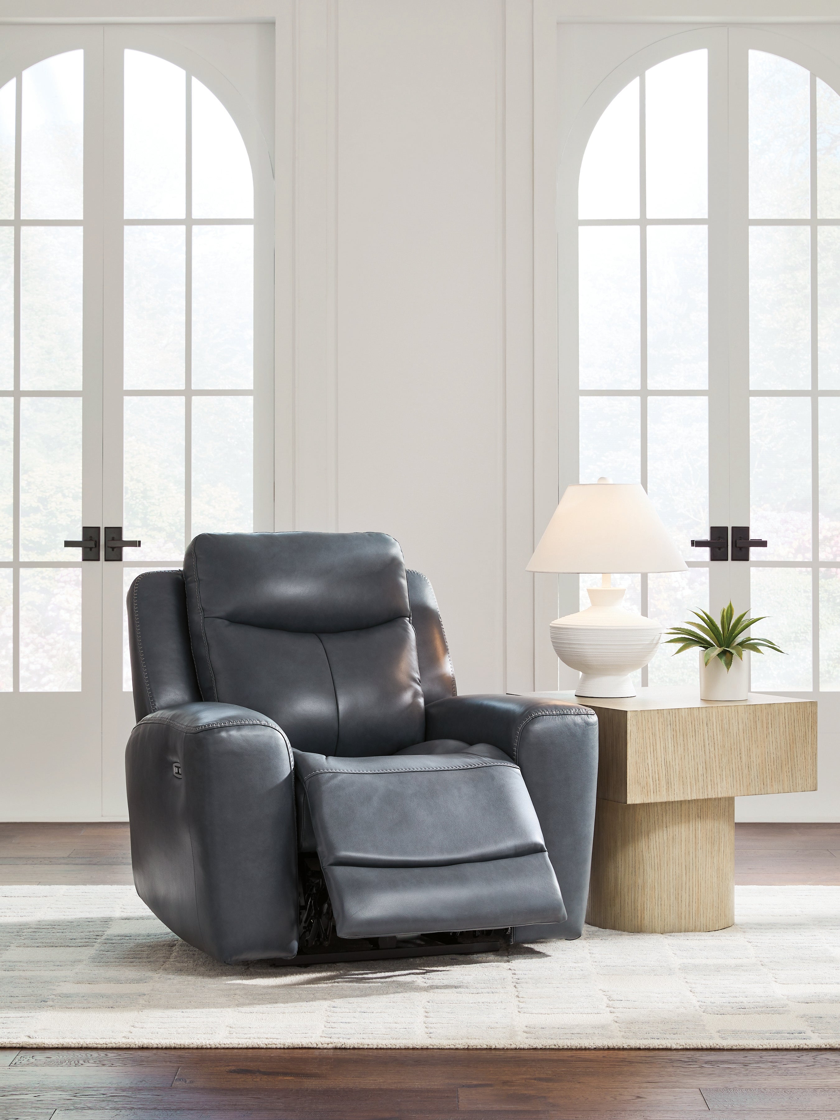 Ashley Furniture - MOMENTUM ADMIRAL LEATHER 2P POWER RECLINER WITH ADJUSTABLE HEADREST - Blue Leather Match - Recliners - Additional View 6