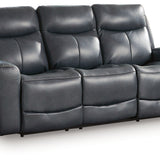 Ashley Furniture - MOMENTUM ADMIRAL LEATHER 2P POWER SOFA - Blue Leather Match - Sofas