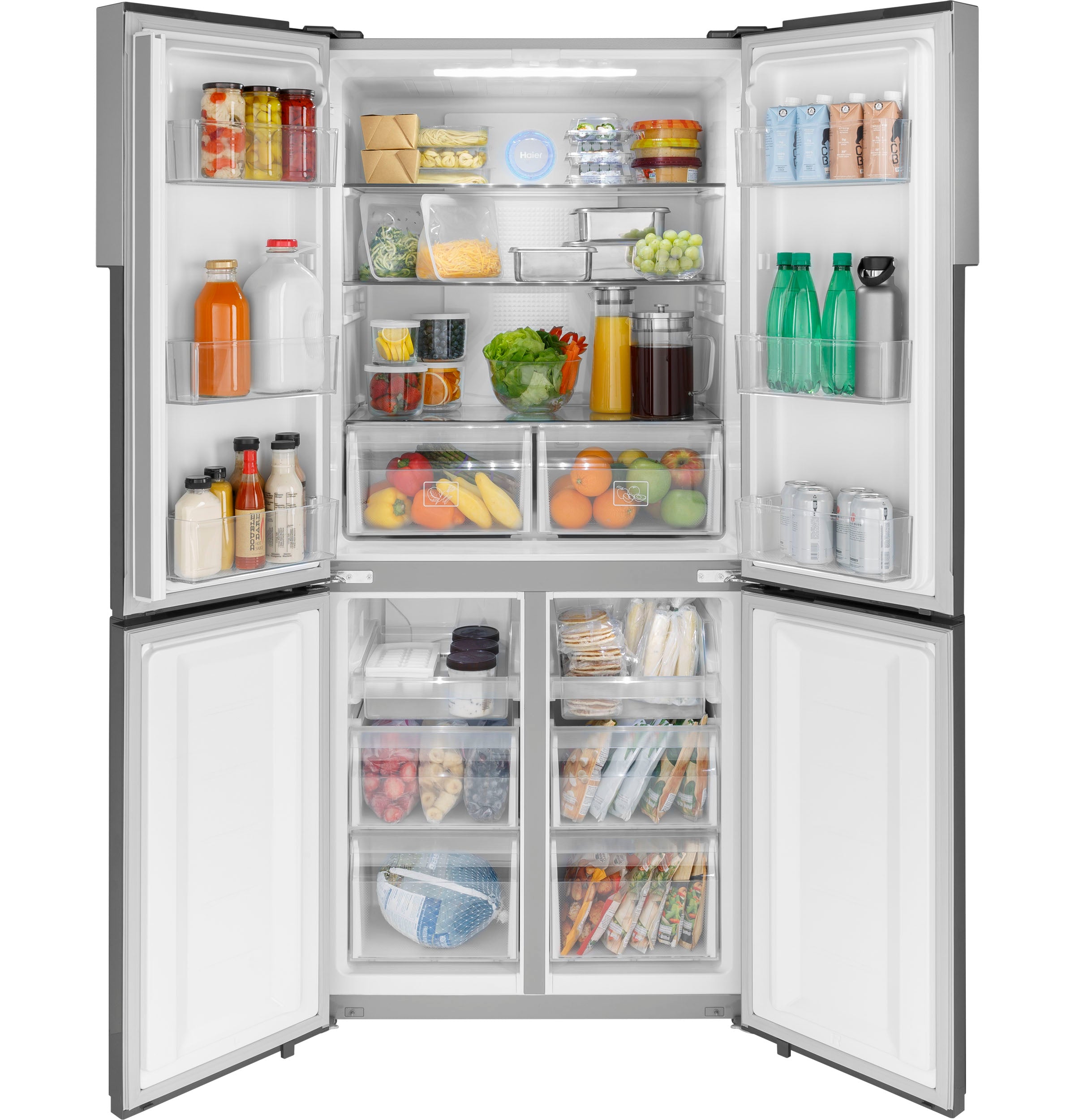 GE FINGERPRINT RESISTANT STAINLESS STEEL 16.8CU QUAD DOOR REFRIGERATOR - Pearl Silver - Refrigerators - Additional View 1