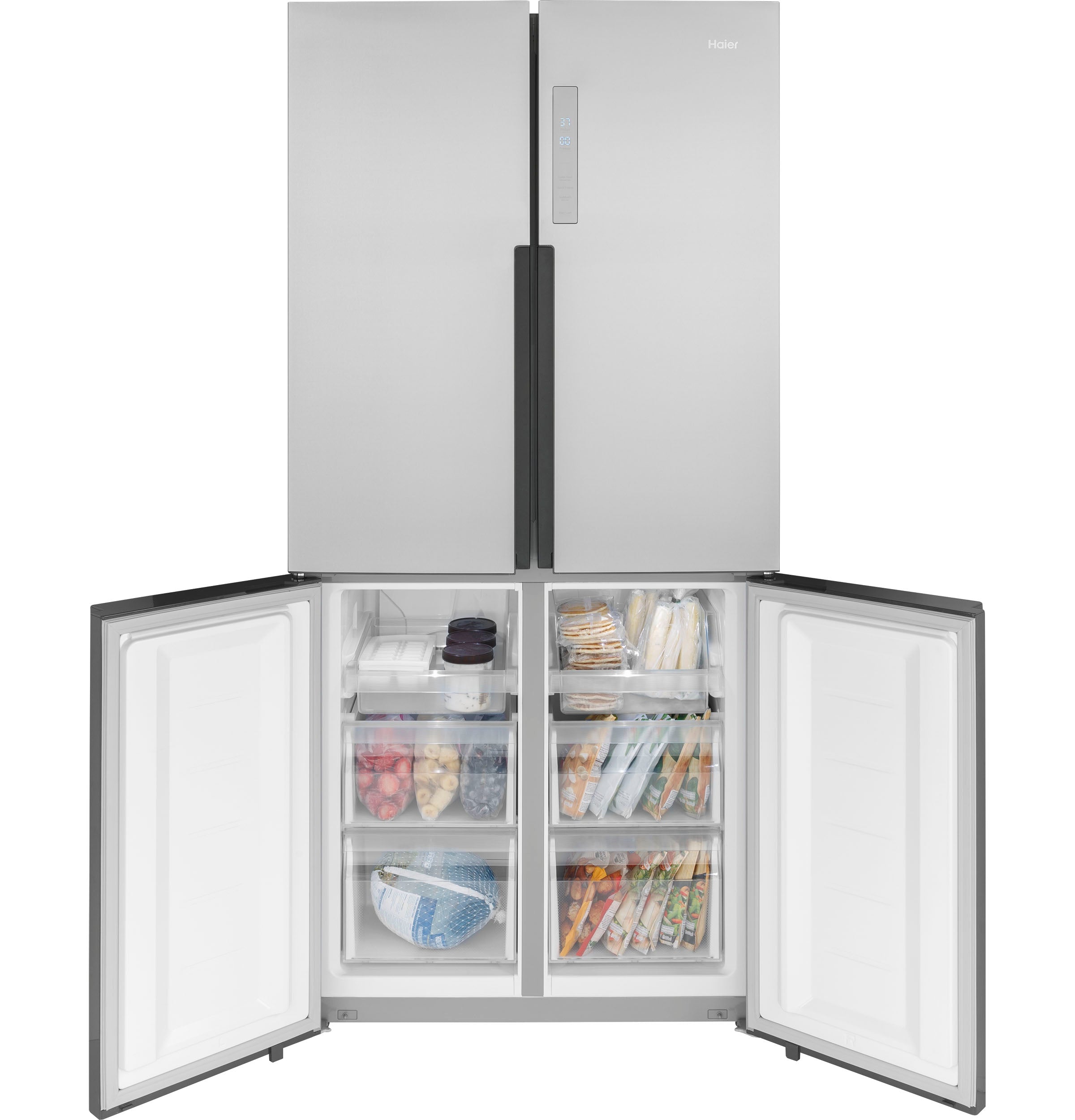 GE FINGERPRINT RESISTANT STAINLESS STEEL 16.8CU QUAD DOOR REFRIGERATOR - Pearl Silver - Refrigerators - Additional View 5