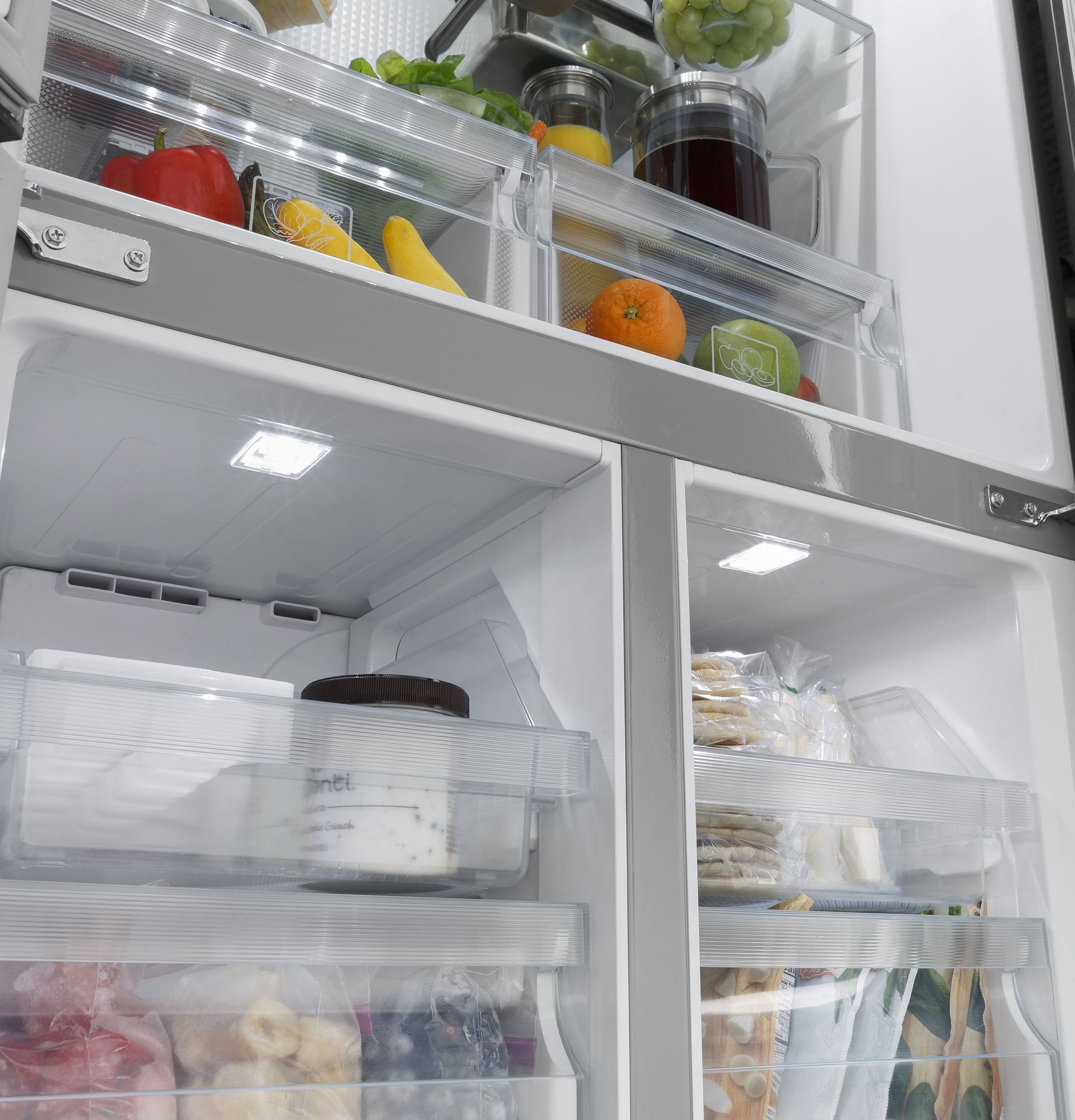 GE FINGERPRINT RESISTANT STAINLESS STEEL 16.8CU QUAD DOOR REFRIGERATOR - Pearl Silver - Refrigerators - Additional View 12
