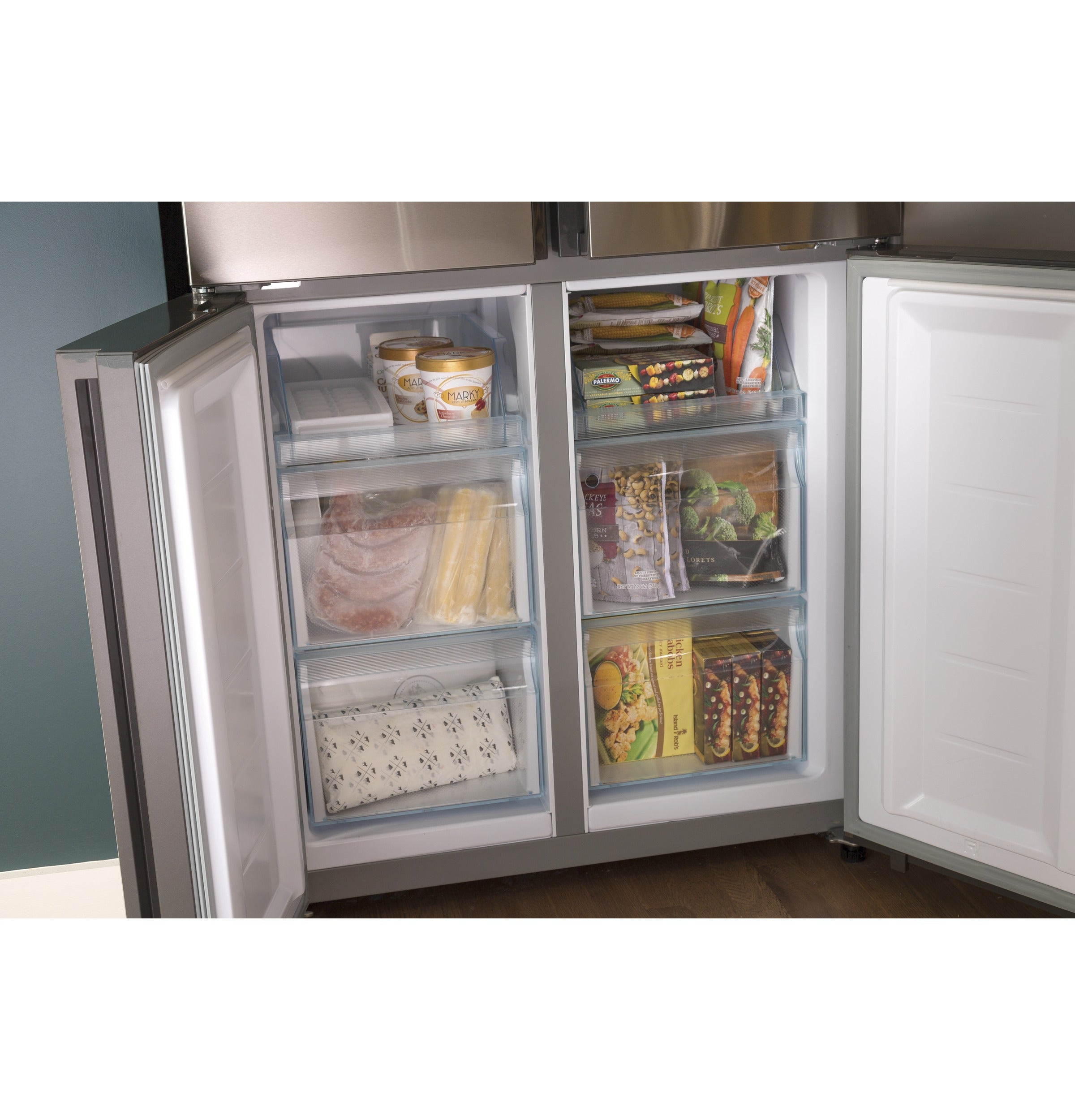 GE FINGERPRINT RESISTANT STAINLESS STEEL 16.8CU QUAD DOOR REFRIGERATOR - Pearl Silver - Refrigerators - Additional View 23