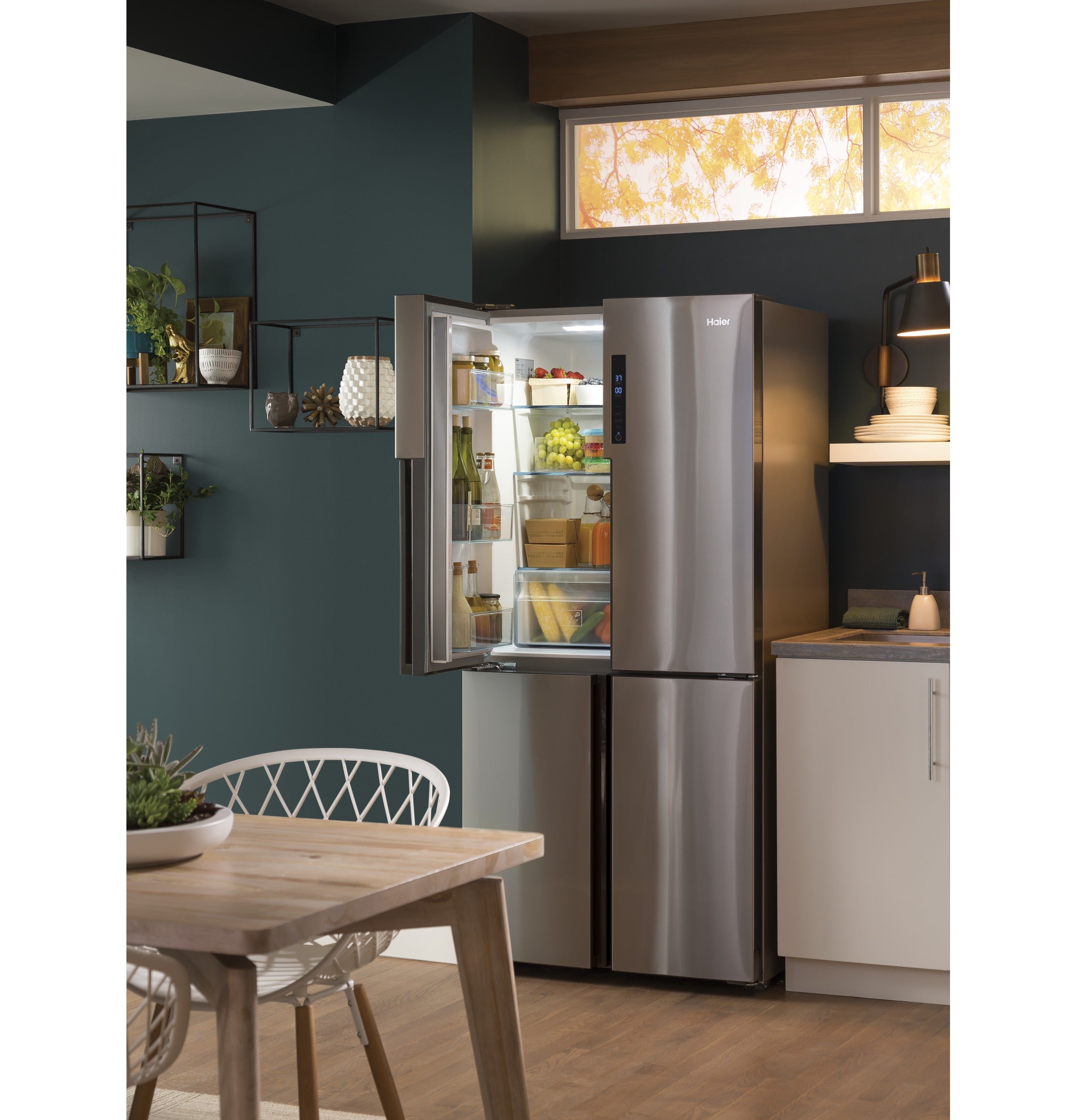 GE FINGERPRINT RESISTANT STAINLESS STEEL 16.8CU QUAD DOOR REFRIGERATOR - Pearl Silver - Refrigerators - Additional View 24