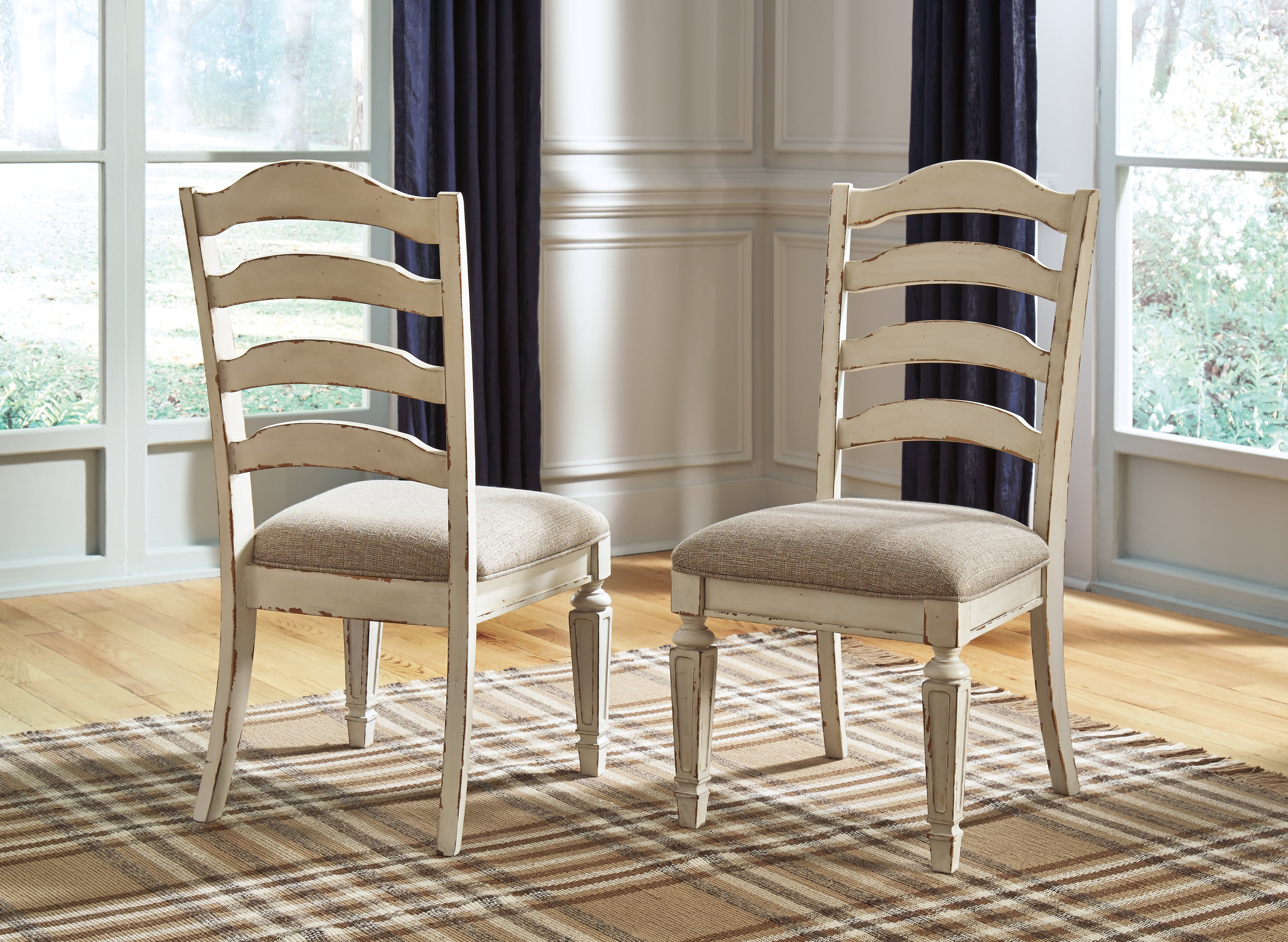 Ashley Furniture - Realyn Ladderback Side Chair - White Fabric|Wood - Chairs - Additional View 1