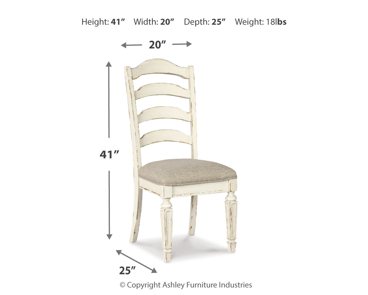 Ashley Furniture - Realyn Ladderback Side Chair - White Fabric|Wood - Chairs - Additional View 5