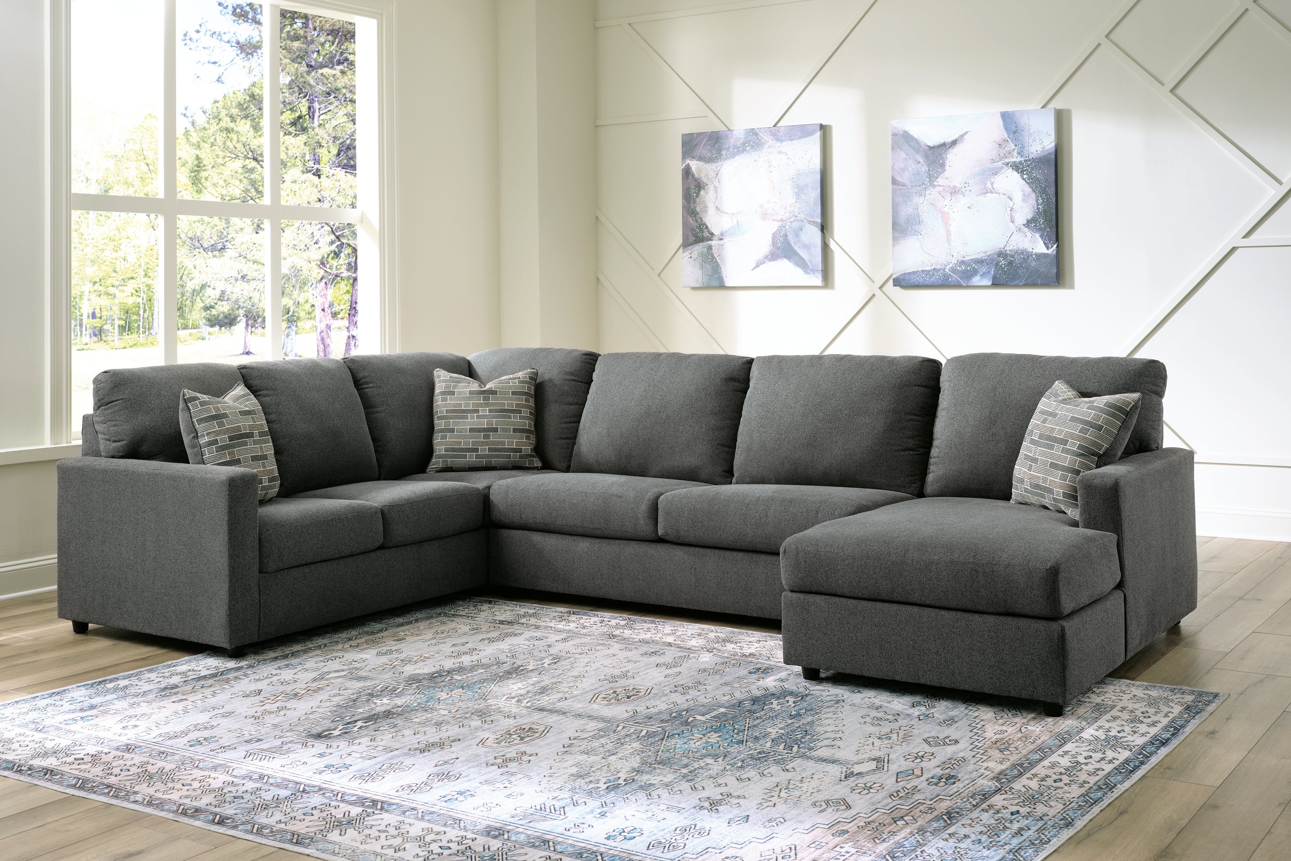 Ashley Furniture - Edenfield 3 Piece Sectional - Charcoal - Dark Gray Fabric - Sectionals - Additional View 2