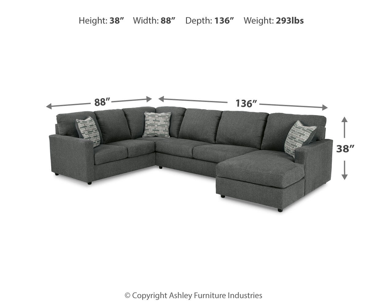 Ashley Furniture - Edenfield 3 Piece Sectional - Charcoal - Dark Gray Fabric - Sectionals - Additional View 4