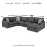 Ashley Furniture - Edenfield 3 Piece Sectional - Charcoal - Dark Gray Fabric - Sectionals - Additional View 4