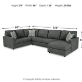 Ashley Furniture - Edenfield 3 Piece Sectional - Charcoal - Dark Gray Fabric - Sectionals - Additional View 4