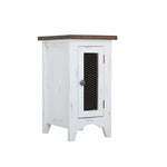 International Furniture Direct - PUEBLO WHITE CHAIRSIDE TABLE - White|Dark Brown Wood - Tables