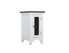 International Furniture Direct - PUEBLO WHITE CHAIRSIDE TABLE - White|Dark Brown Wood - Tables