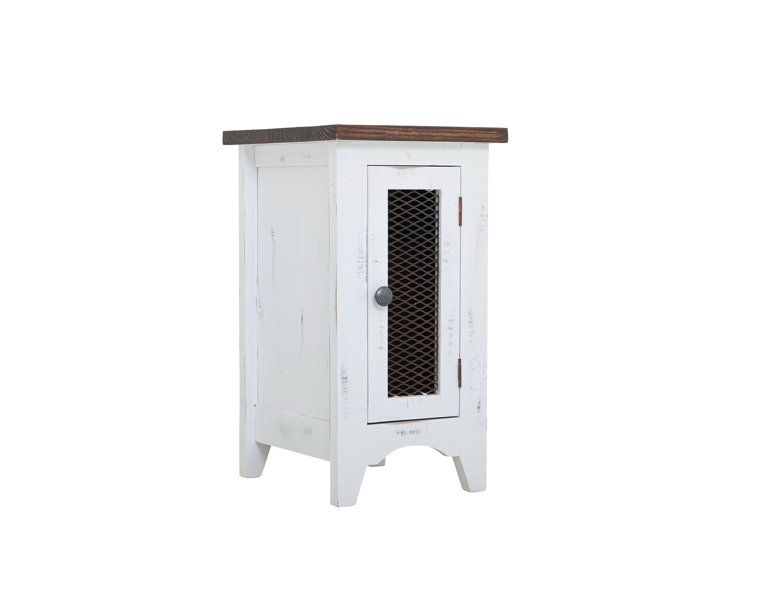 International Furniture Direct - PUEBLO WHITE CHAIRSIDE TABLE - White|Dark Brown Wood - Tables