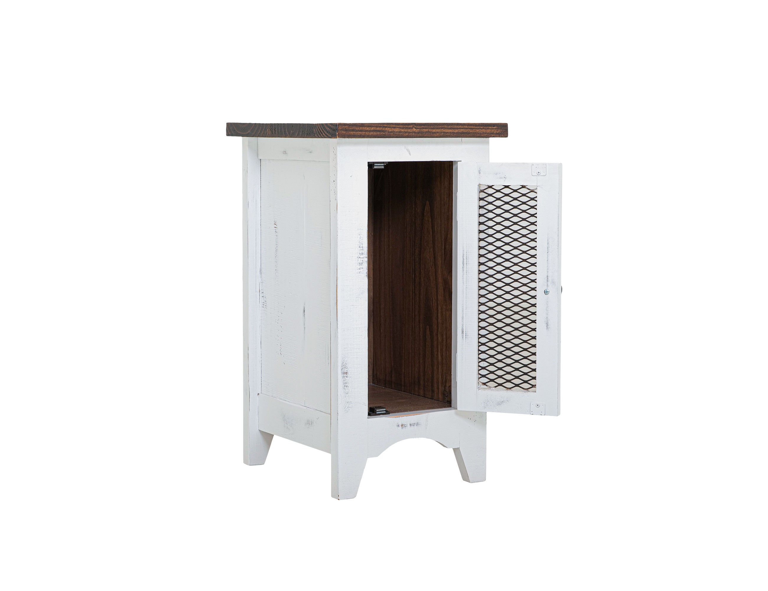 International Furniture Direct - PUEBLO WHITE CHAIRSIDE TABLE - White|Dark Brown Wood - Tables - Additional View 1