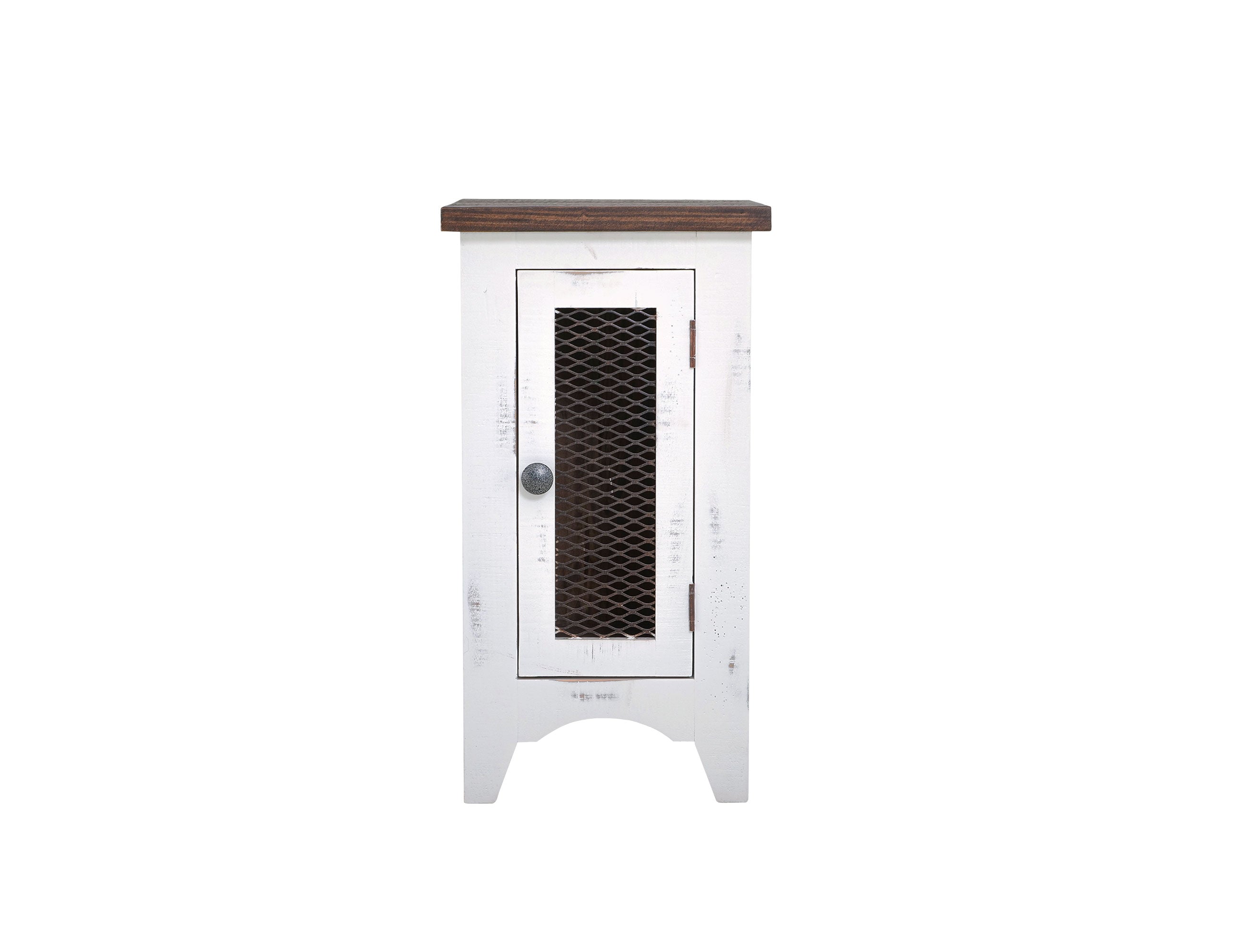 International Furniture Direct - PUEBLO WHITE CHAIRSIDE TABLE - White|Dark Brown Wood - Tables - Additional View 2