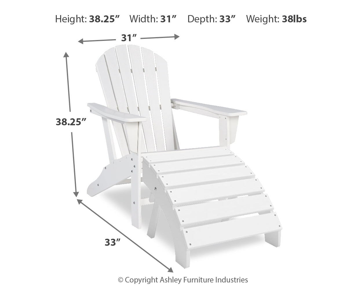 Ashley Furniture - Sundown Treasure Adirondack Chair - White - Plastic - Chairs - Additional View 3