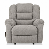 A light gray upholstered recliner chair with padded backrest, wide armrests, and a cushioned seat, shown against a plain white background.