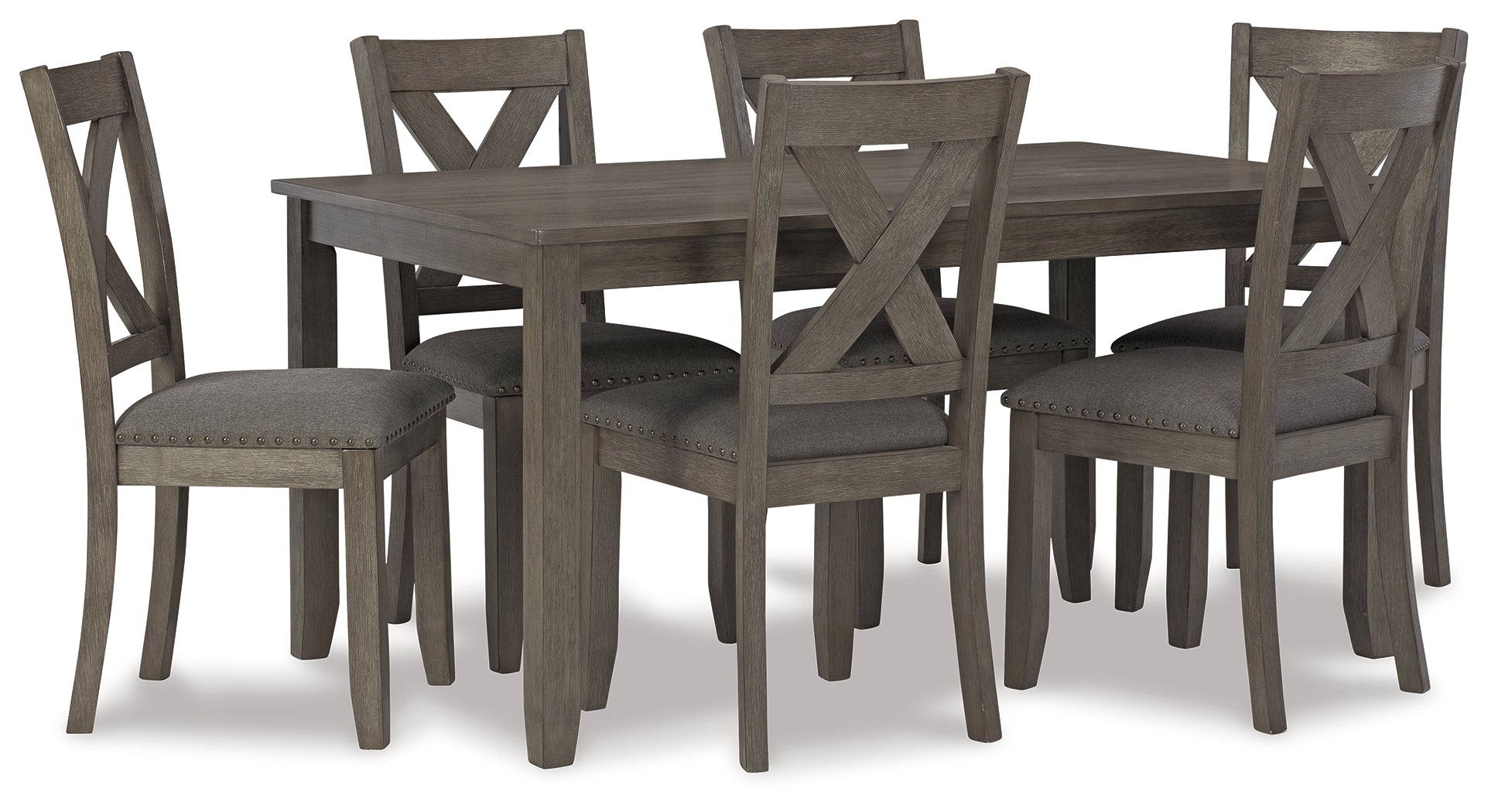 Ashley Furniture - CAITBROOK 7PC DINING SET - Gray Fabric|Wood - Dining Room Sets